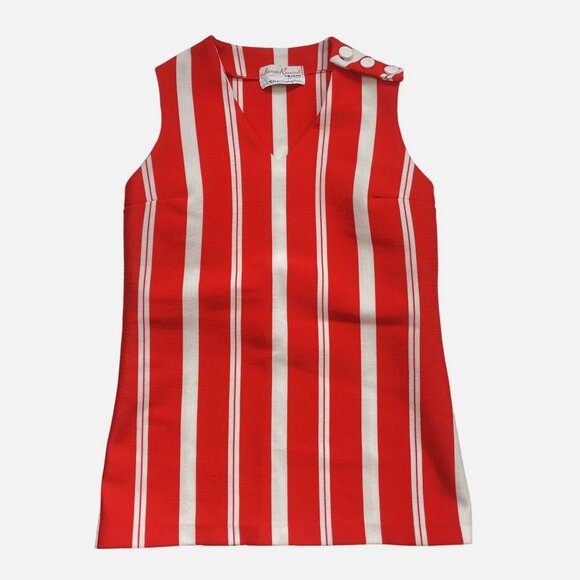 James Kenrob 60s Women's Top Medium Retro Sleeveless Red Stripes TREVIRA ERA - Picture 1 of 7